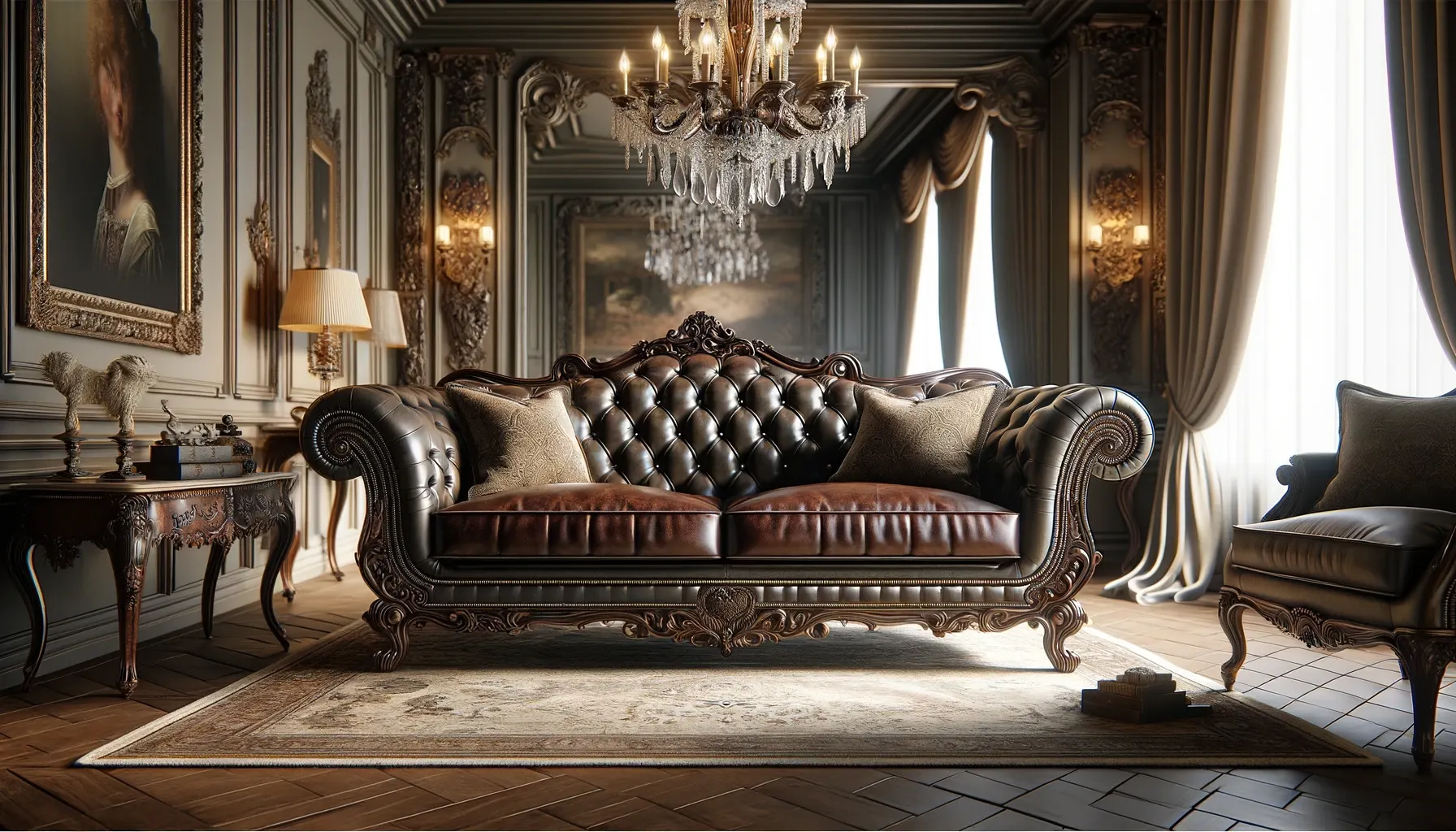DALLĀ·E 2023-11-21 15.06.09 - An Italian style sofa that showcases luxurious design with premium materials. The sofa has a classic silhouette with deep button-tufting, scrolled arm