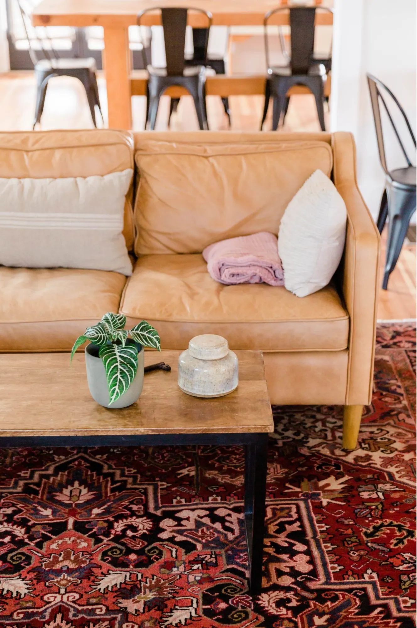 light orange leather sofa