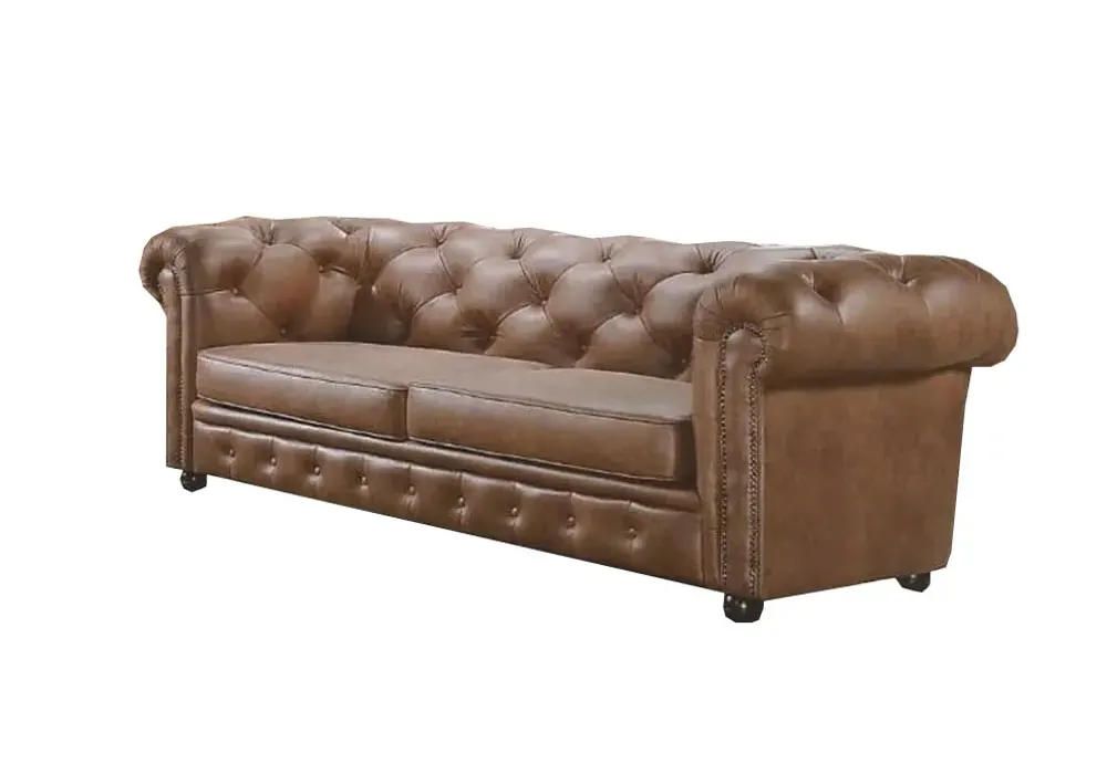 Tekkashop FDSF3957BR Premium Classic Retro Style Button Tufted PU Leather 3-Seater Chesterfield Sofa - Brown Tekkashop FDSF3957BR Premium Classic Retro Style Button Tufted PU Leather 3-Seater Chesterfield Sofa - Brown