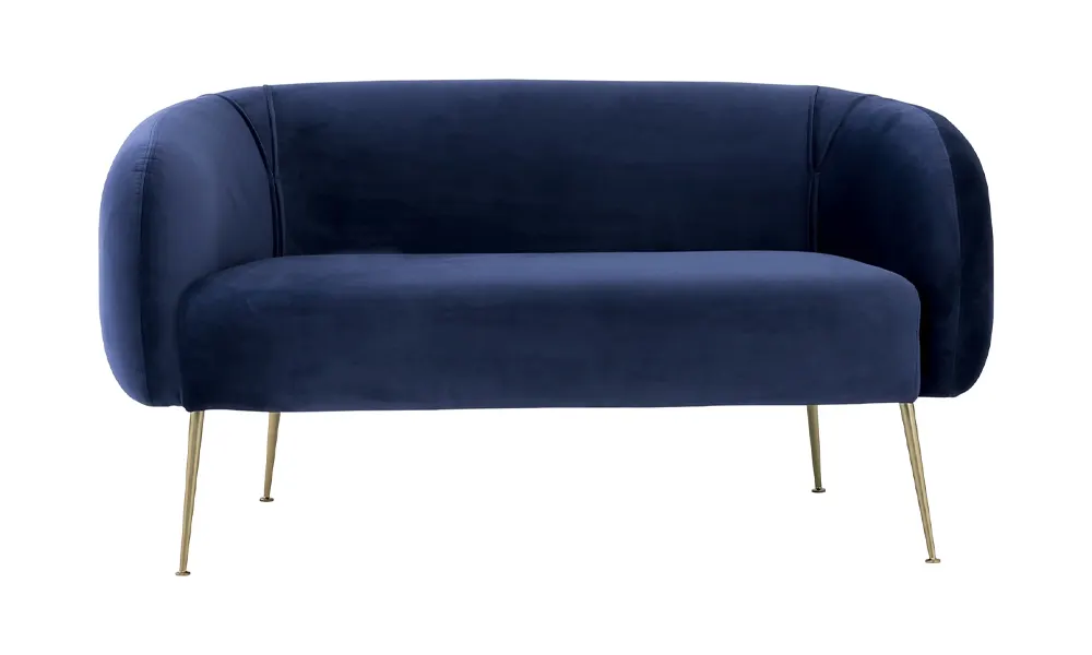 Tekkashop FDSF4984MB Modern Style Veloutine Fabric Seat and Gold Plated Legs 2 Seater Sofa in Midnight Blue Tekkashop FDSF4984MB Modern Style Veloutine Fabric Seat and Gold Plated Legs 2 Seater Sofa in Midnight Blue