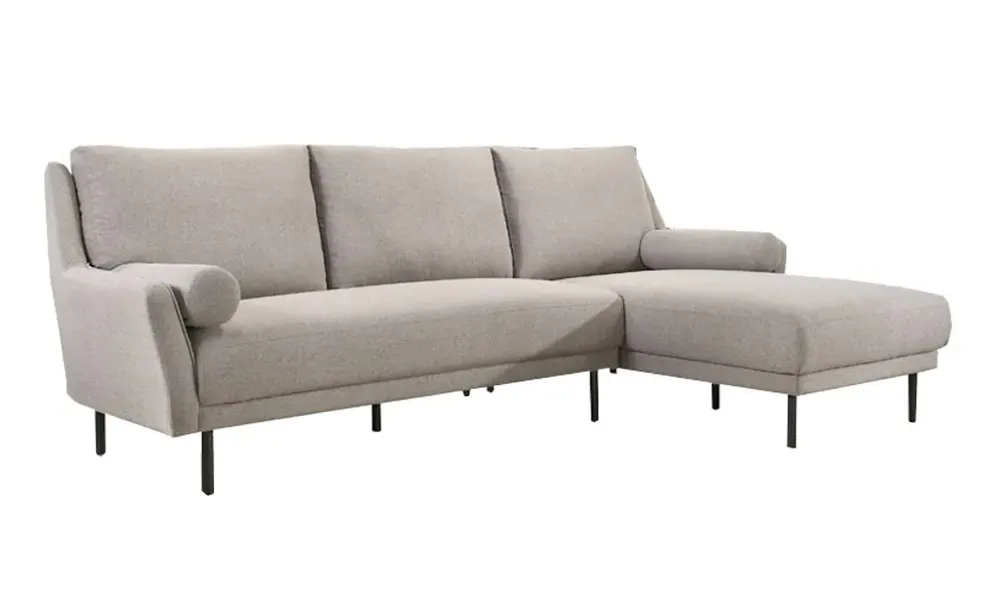 Tekkashop FDSF690BR Ruda Style Grey Fabric L Shaped Sofa with Bolster Armrest and Slim Legs