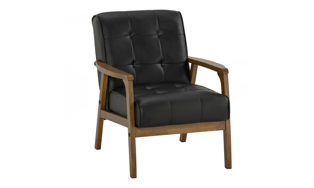 Tekkashop FDSF0975BL Modern Style 1 Seater PU Leather Sofa with Sturdy Malaysian Oak Frame and Leg in Black