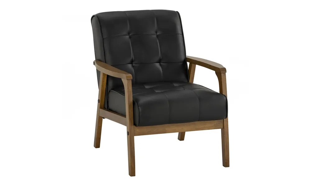 Tekkashop FDSF0975BL Modern Style 1 Seater PU Leather Sofa with Sturdy Malaysian Oak Frame and Leg in Black