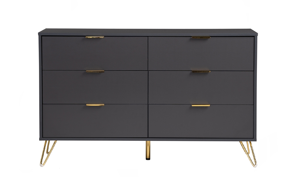 Tekkashop FDCT1250DGY Industrial Style Laminated Board Coffee Table with 6 Pullout Drawer in Dark Grey