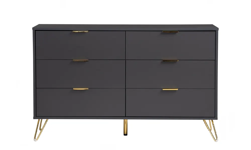 Tekkashop FDCT1250DGY Industrial Style Laminated Board Coffee Table with 6 Pullout Drawer in Dark Grey