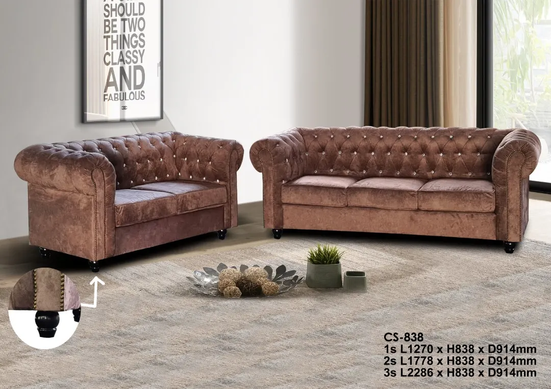 NOTTI NTSF838 Designer Chesterfield Diamond-tuff Style 2+3 Seater Velvet Fabric Sofa (Pre-Order) - Image 2