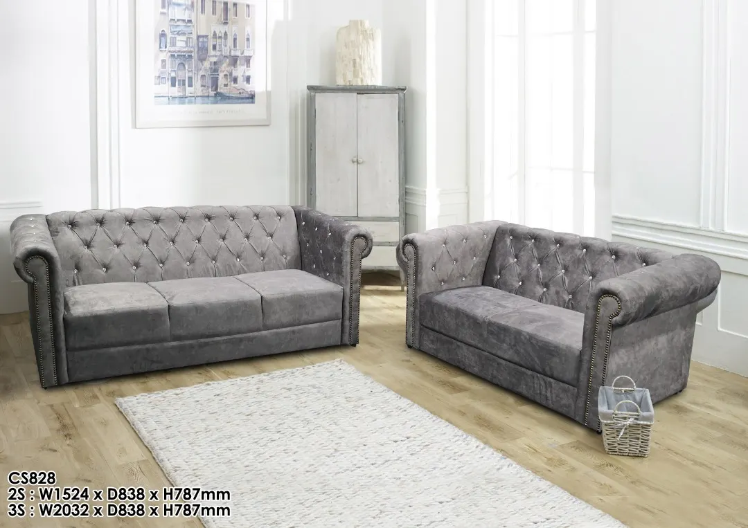 NOTTI NTSF828 Mini Size Chesterfield Diamond-Tuff Velvet Fabric Style 2+3 Seater Sofa (Pre-Order) - Image 2