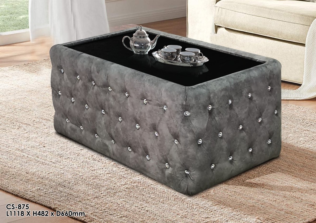 NOTTI NTCT875 Chesterfield Diamond-Tuff Black Tempered Glass Top Coffee Table (Pre-Order) - Image 2