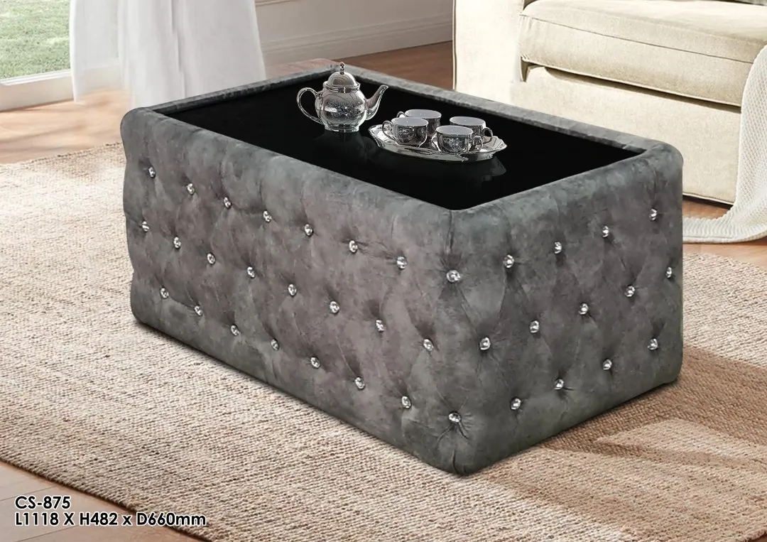 NOTTI NTCT875 Chesterfield Diamond-Tuff Black Tempered Glass Top Coffee Table (Pre-Order) - Image 2
