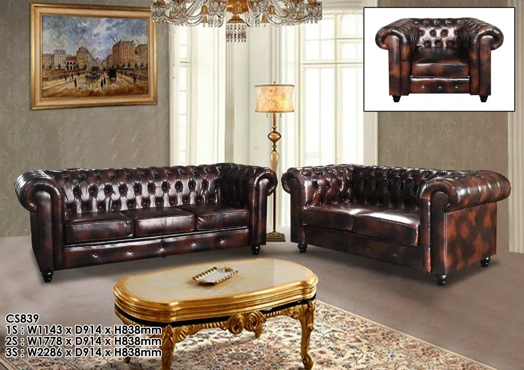NOTTI NTSF839 RINDA Vintage Oil Leather Designer Chesterfield Style 2+3 Seater Sofa (Pre-Order) - Image 2