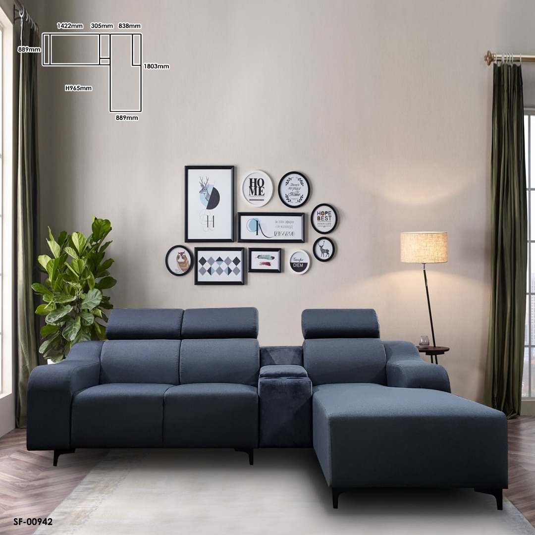 NOTTI NTSF942 Nikkoti Sleek Design Velvet Fabric L Shape Corner Sofa with Adjustable Headrest (Pre-Order) - Image 2