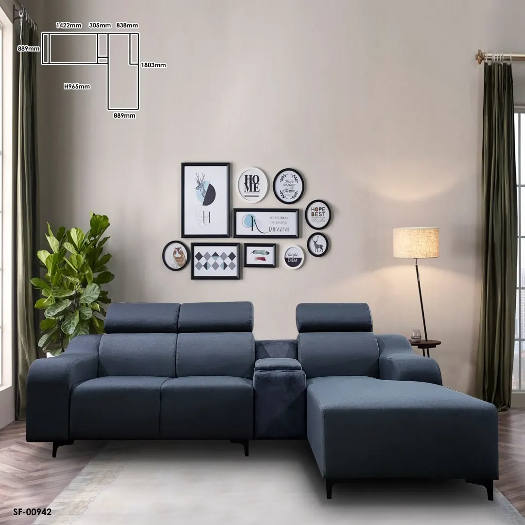 NOTTI NTSF942 Nikkoti Sleek Design Velvet Fabric L Shape Corner Sofa with Adjustable Headrest (Pre-Order) - Image 2