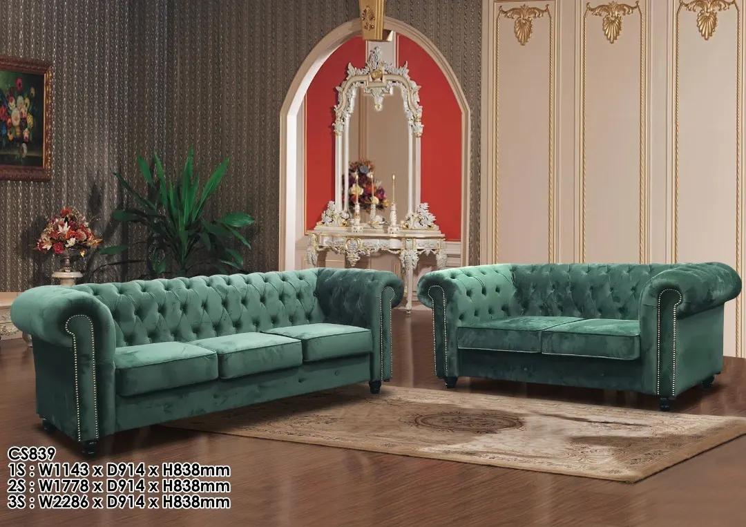 NOTTI NTSF839 Designer Chesterfield Style 2+3 Seater Velvet Fabric Sofa (Pre-Order) - Image 2