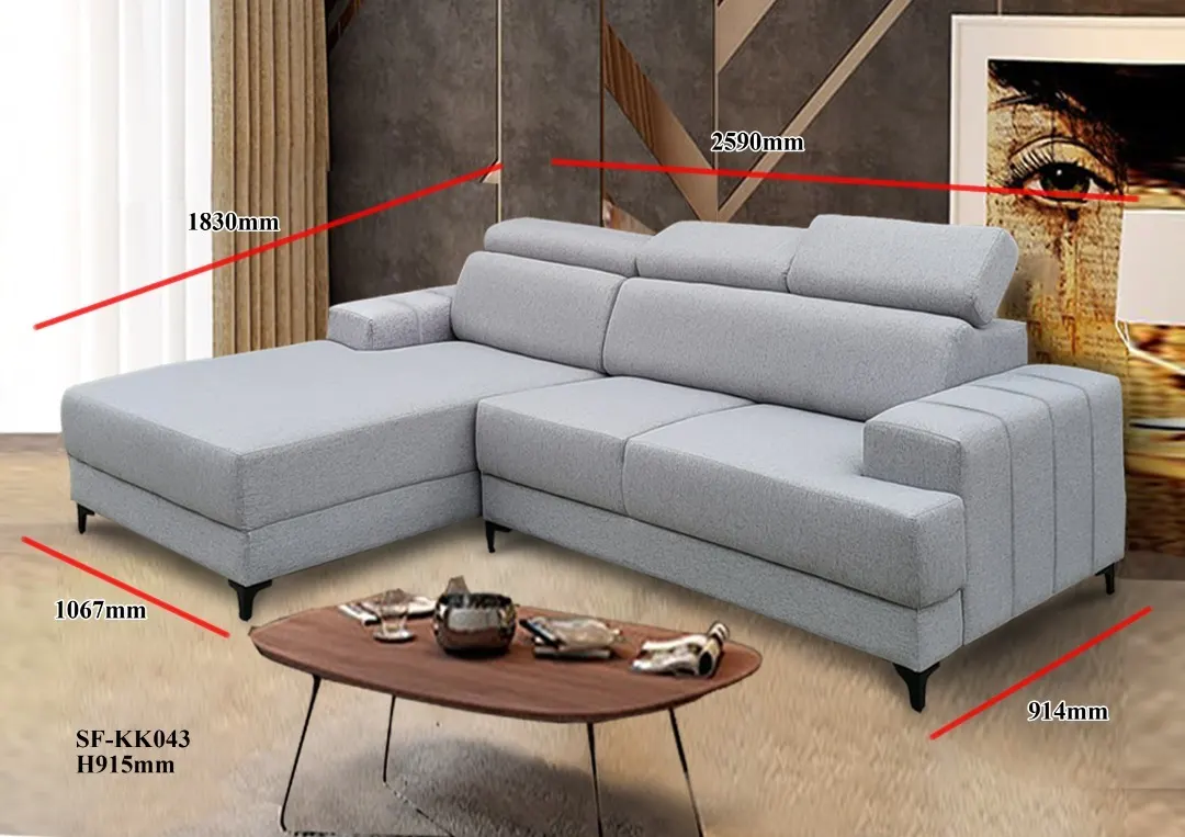 NOTTI NTSF43L Modern Boxed Shape Linen Fabric L Shaped Sofa with Adjustable Headrest (Pre-Order) - Image 2