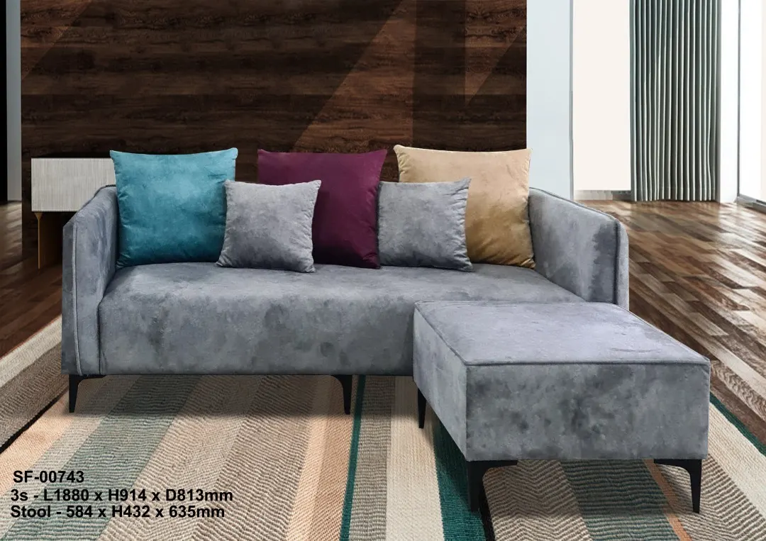 NOTTI NTSF743 Minimalist Plain Style Velvet Fabric 2.5 Seater Sofa with Portable Stool (Pre-Order) - Image 2