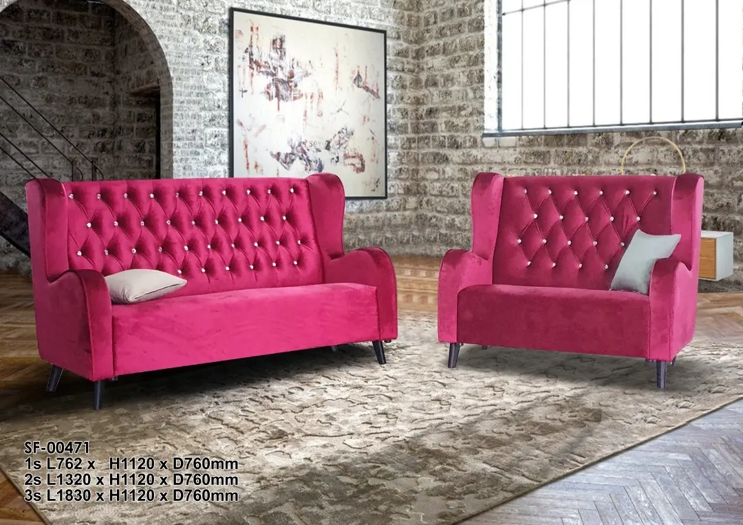 NOTTI NTSF471 Edward Ring High Back Style Chesterfield Velvet Fabric Diamond-Tuff 2+3 Seater Sofa (Pre-Order) - Image 2