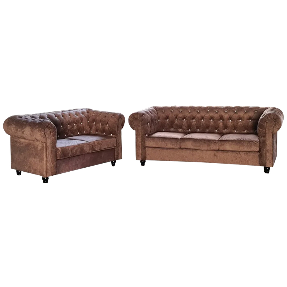 NOTTI NTSF838 Designer Chesterfield Diamond-tuff Style 2+3 Seater Velvet Fabric Sofa (Pre-Order)