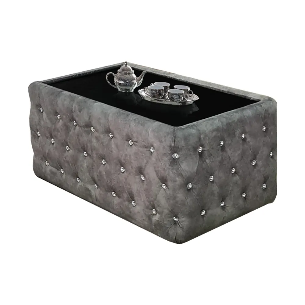 NOTTI NTCT875 Chesterfield Diamond-Tuff Black Tempered Glass Top Coffee Table (Pre-Order)