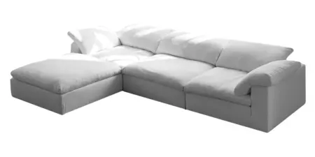 Nottisofa CTSF007 Kelly Free Style Fluffy Modular L Shaped Sofa 3 Seater Chaise Fabric Sofa (Pre-order) with Portable Stool