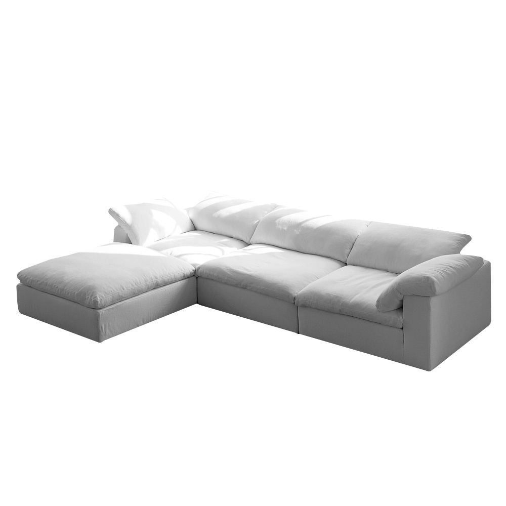 Nottisofa CTSF007 Kelly Free Style Fluffy Modular L Shaped Sofa 3 Seater Chaise Fabric Sofa (Pre-order) with Portable Stool