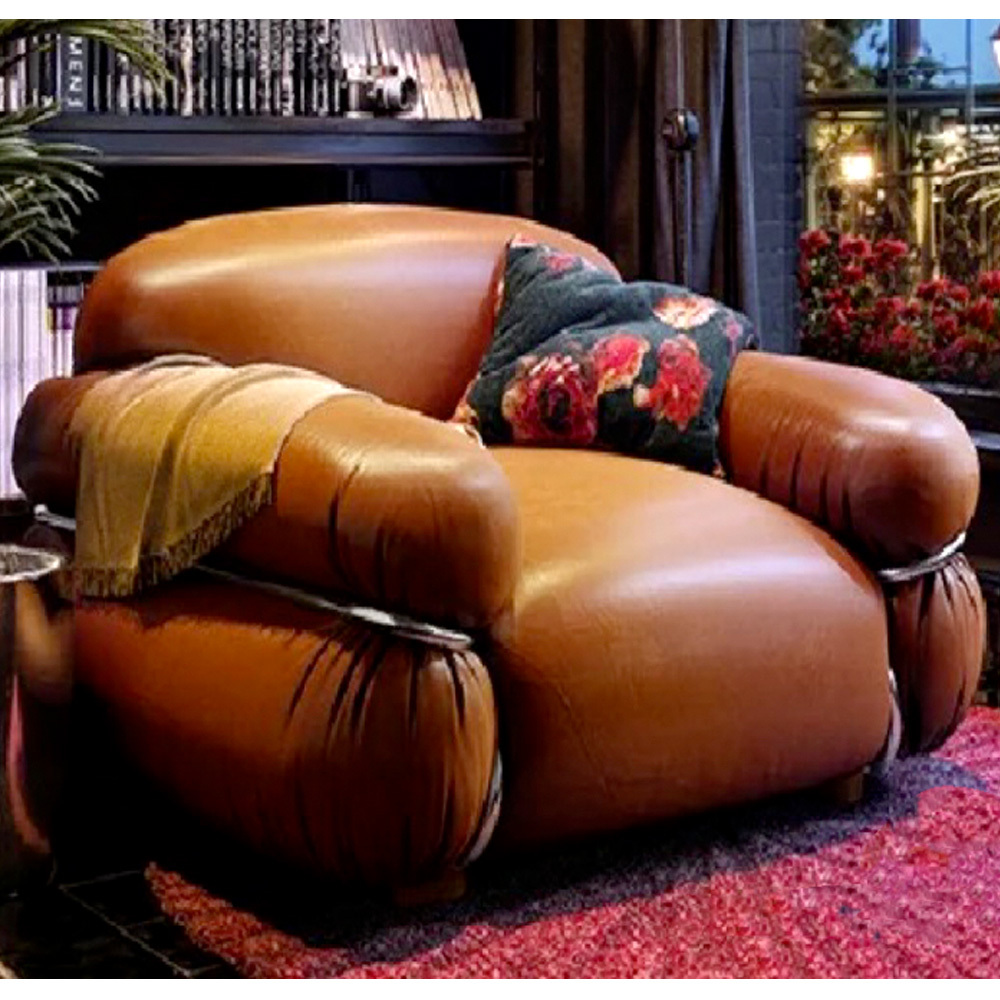 Tekkashop MLLC8120 Sausage Clamp with Metal Ring Inspired Style PU Leather Molded Foam Single Seater Lounge Chair (Pre-Order) - Image 2