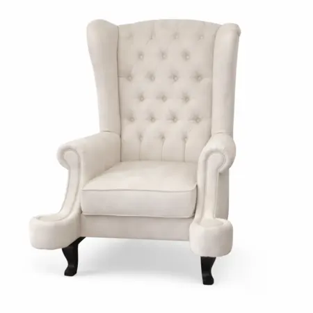 NOTTI NTDCA30 England Style Classical Pet Friendly Fabric Chesterfield Button-Tuff Single Seater Lounge Sofa Chair Armchair with Elephant Tusk Inspired Armrest