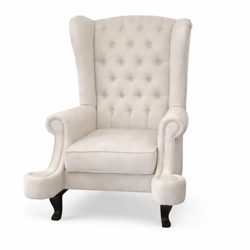 NOTTI NTDCA30 England Style Classical Pet Friendly Fabric Chesterfield Button-Tuff Single Seater Lounge Sofa Chair Armchair with Elephant Tusk Inspired Armrest