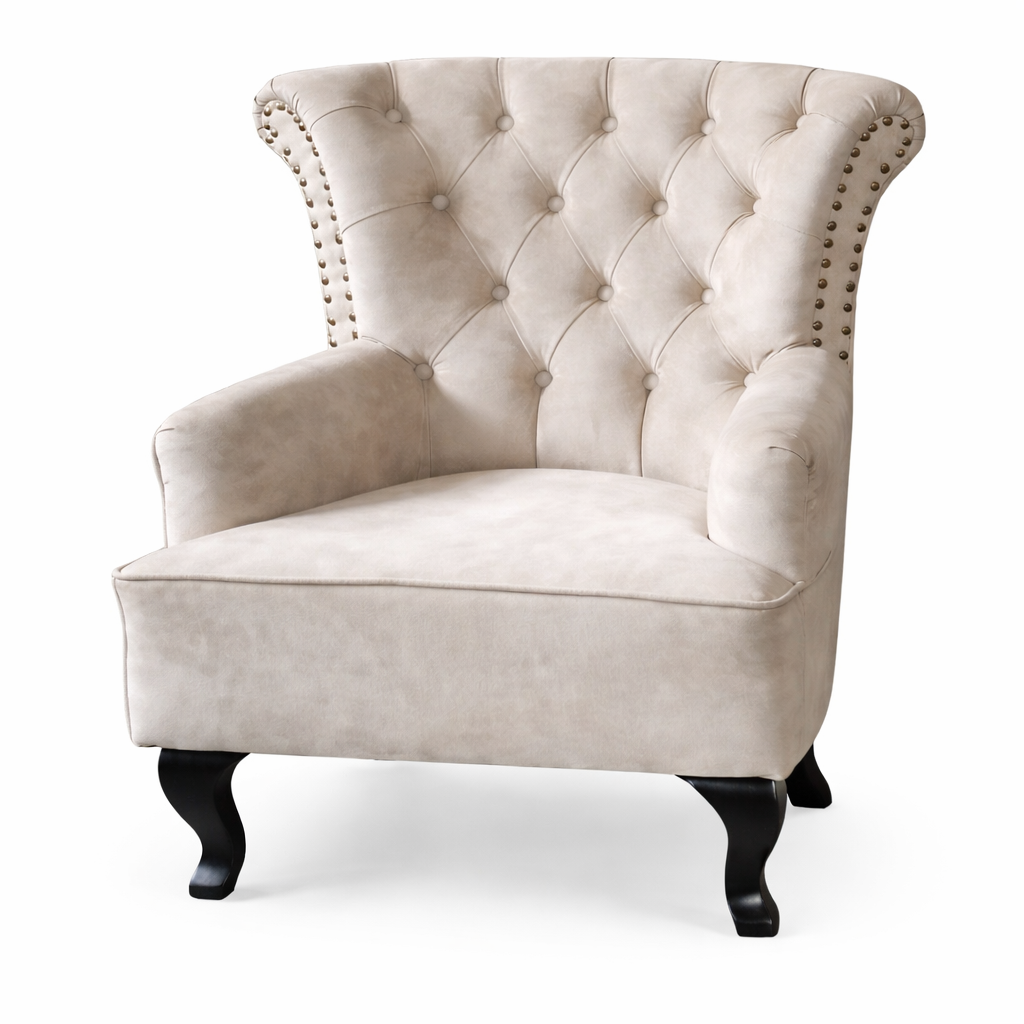NOTTI NTDC02 England Style Classical Pet Friendly Fabric Chesterfield Button-Tuff Big Ears Shaped Single Seater Lounge Sofa Chair Armchair